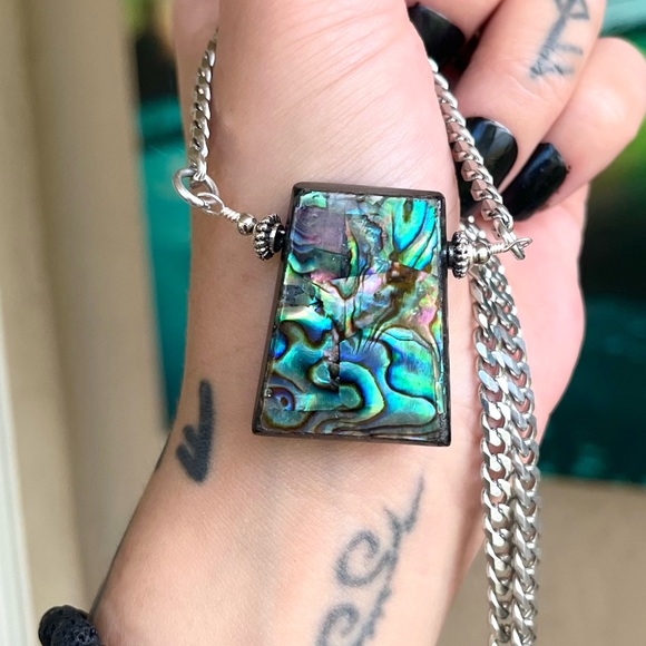 Abone shell stainless steel cuban chain link choker necklace boho gemstones - Picture 4 of 15